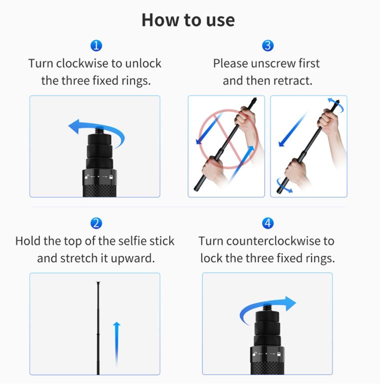 1.16 Meter Carbon Fibre Selfie Stick for Osmo Series