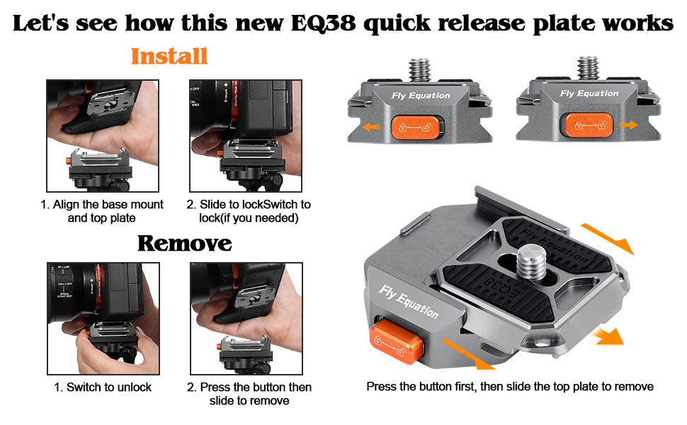 Camera Quick Release Plate - QR Plate w 1/4" 3/8" Screw Thread Camera Tripod Mount Adapter Compatible with 38mm Arca Swiss