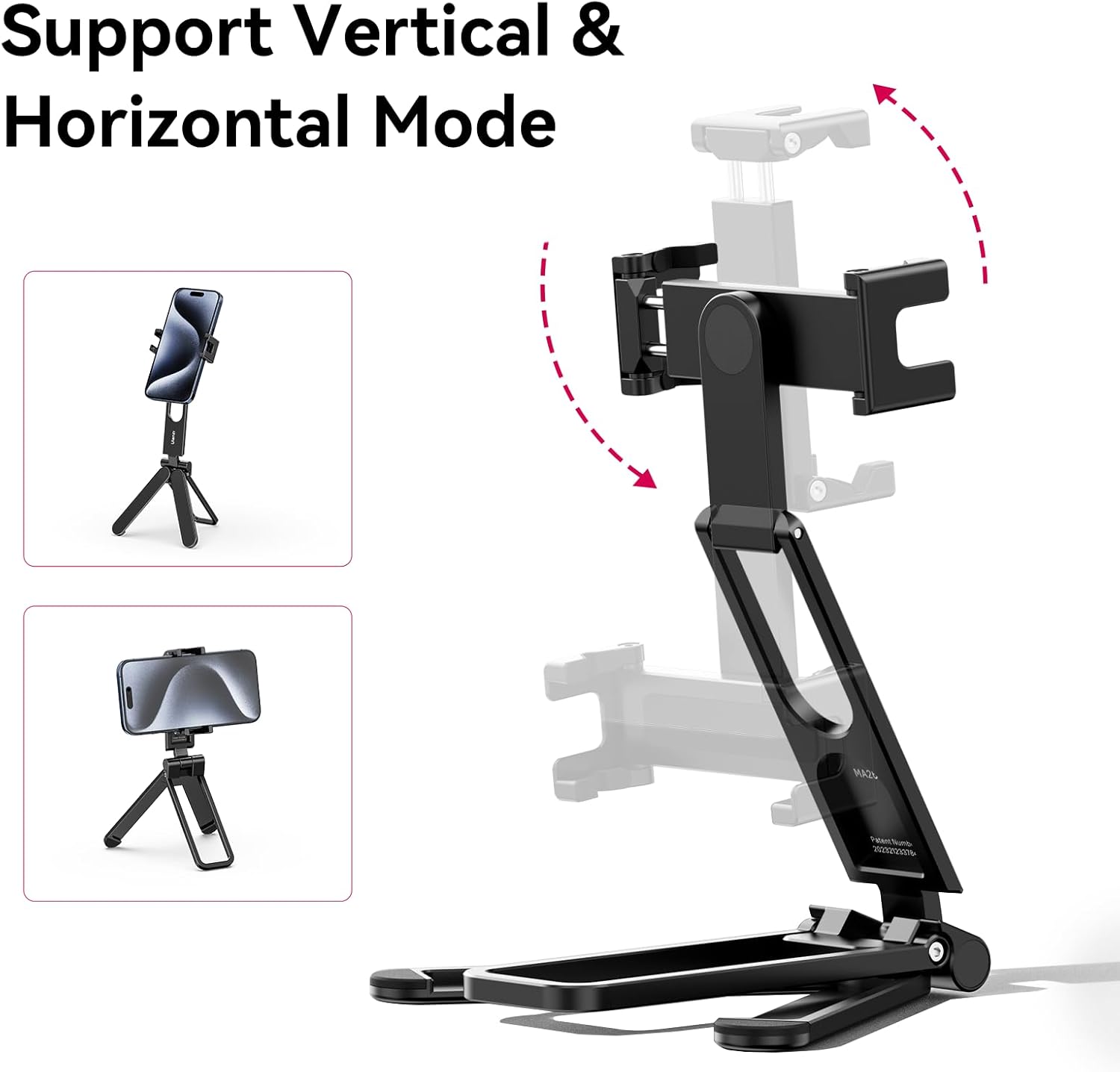 Ulanzi MA26 Foldable Phone Tripod - Pocket Cell Phone Vlog Video Tripod Handle Aluminium Smartphone Desk Stand 2 Cold Shoe Small Size All in One Lightweight Portable Vlog Stick for iPhone Samsung