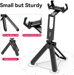 Ulanzi MA26 Foldable Phone Tripod - Pocket Cell Phone Vlog Video Tripod Handle Aluminium Smartphone Desk Stand 2 Cold Shoe Small Size All in One Lightweight Portable Vlog Stick for iPhone Samsung