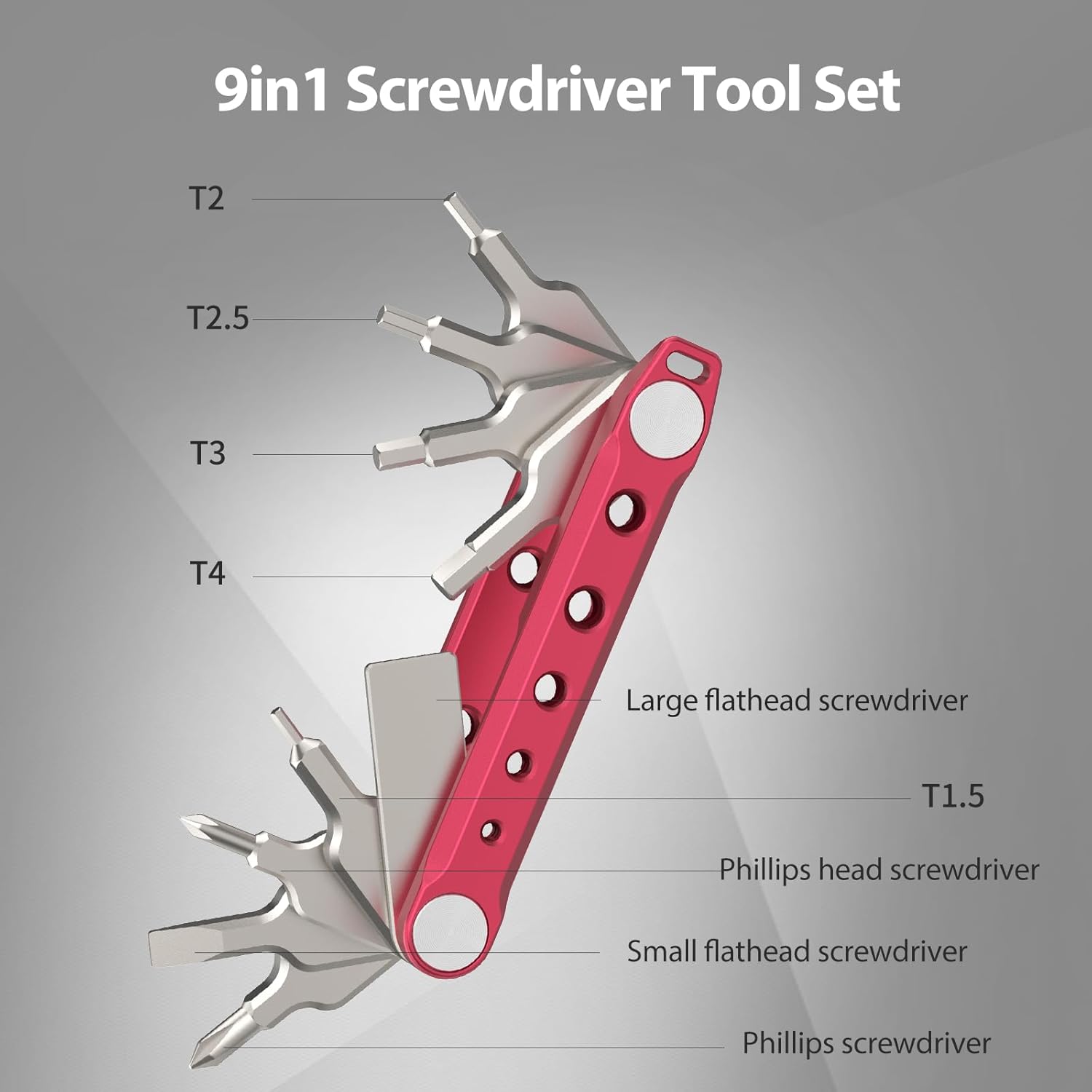 Ulanzi 9-in-1 Folding Tool Set with Screwdrivers and Hex Key Wrenches, Pocket Multitool Keychain Screwdriver, Multiple 1/4" Standard & M3, M4, M5 Screw Holes