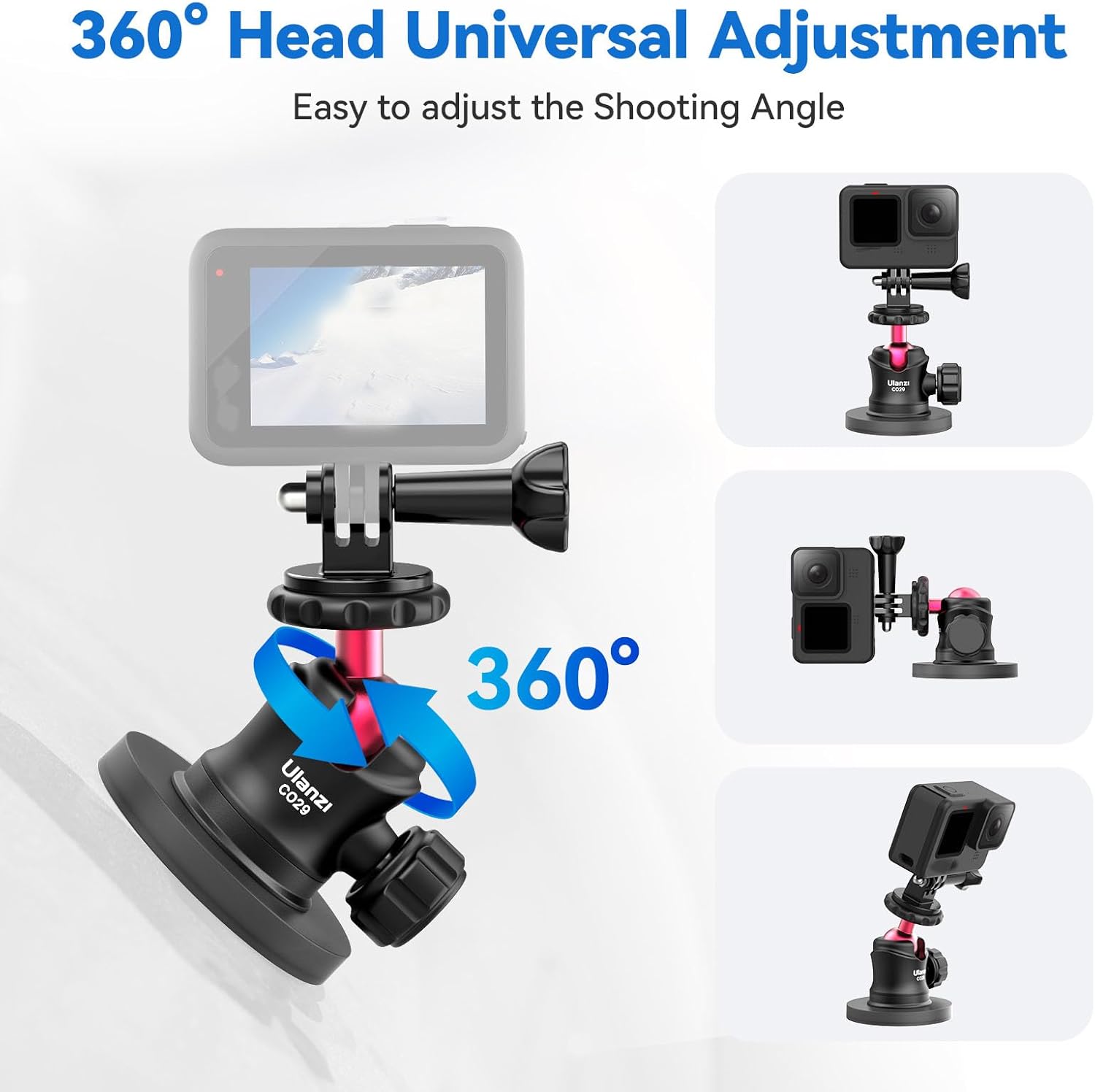 Ulanzi Magnetic Camera Mount for Action Camera, Strong Magnetic Mount with 360° Rotation Ball Head and Built-in 6 Magnets, Compatible with Hero 13/12/11/10/9/8/7/6, DJI OSMO Action, Insta360