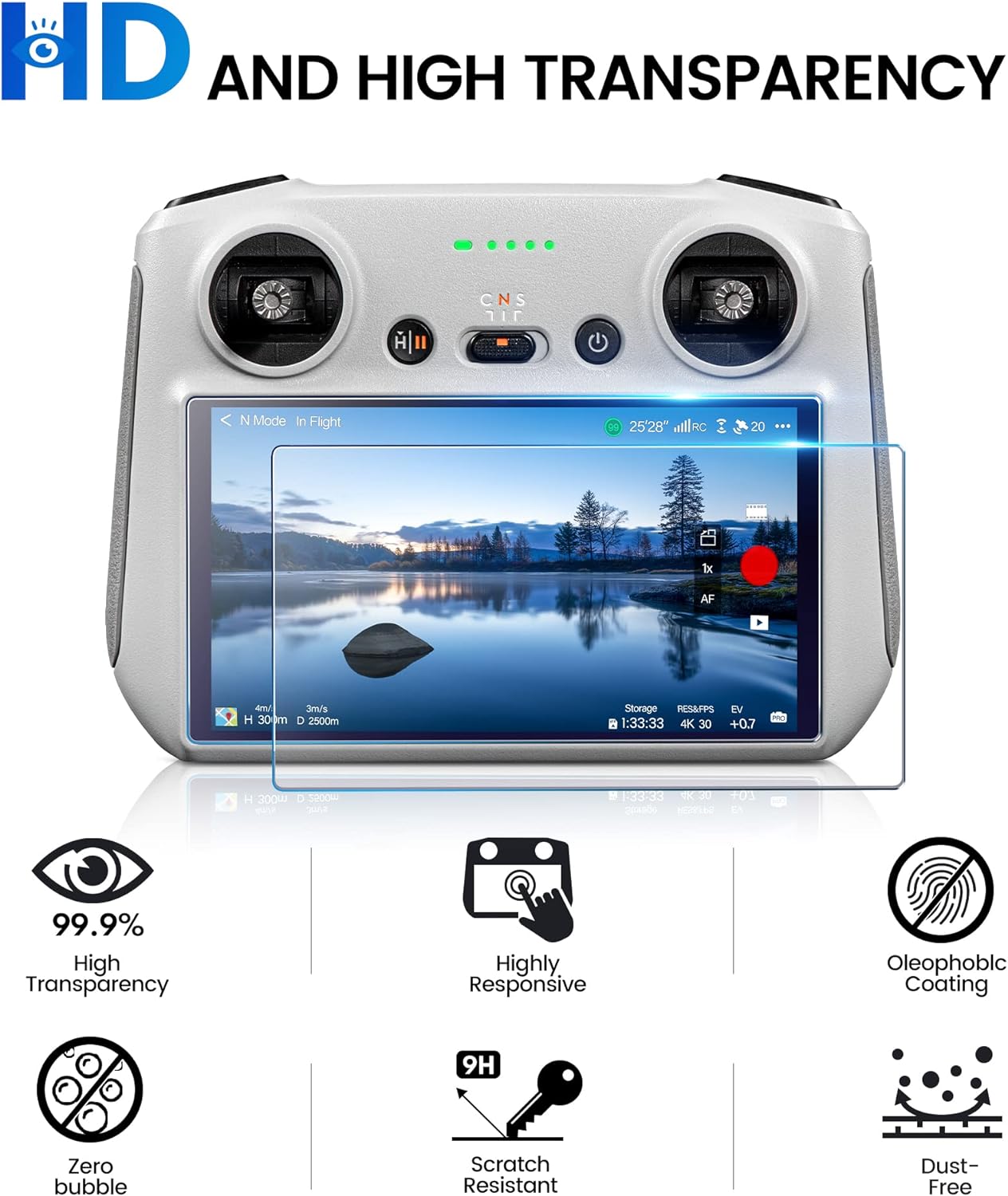 for Mini 4 Pro HD Tempered Glass Screen Protector Film for DJI Mini 4 pro/Air 3/Mavic 3 Pro/Mini 3/Mini 3 Pro/Air 2S RC/RC 2 Remote Controller Accessories (2 PACK)