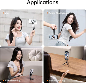 Ulanzi MA30 Magnetic Phone Tripod Stand for iPhone - Aluminium Maglock Smartphone Mini Tripod Pocket Cell Phone Stand Dual-Sided Magnet Quick Mount Compatible with iPhone 16 15 14 13 12 Magsafe