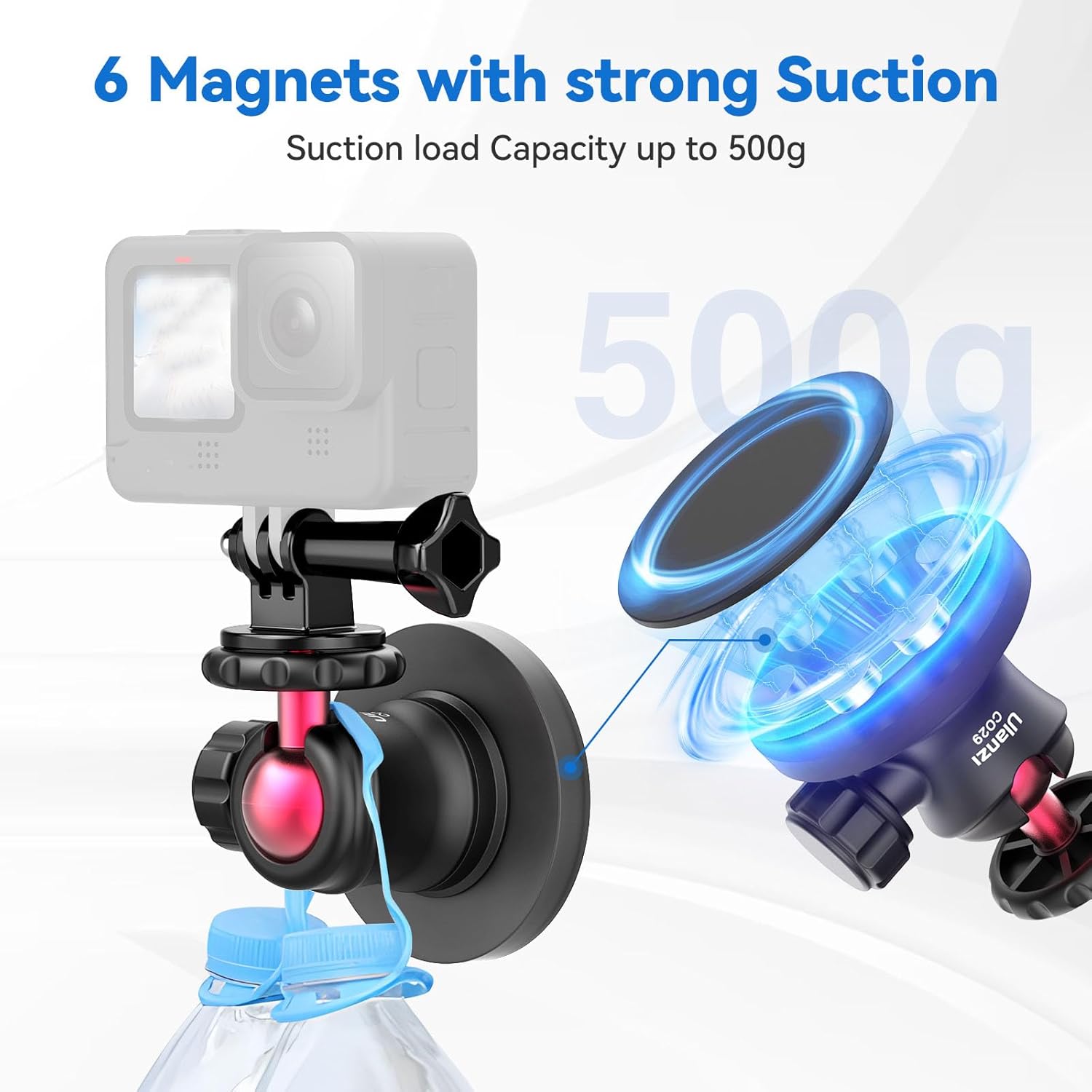 Ulanzi Magnetic Camera Mount for Action Camera, Strong Magnetic Mount with 360° Rotation Ball Head and Built-in 6 Magnets, Compatible with Hero 13/12/11/10/9/8/7/6, DJI OSMO Action, Insta360