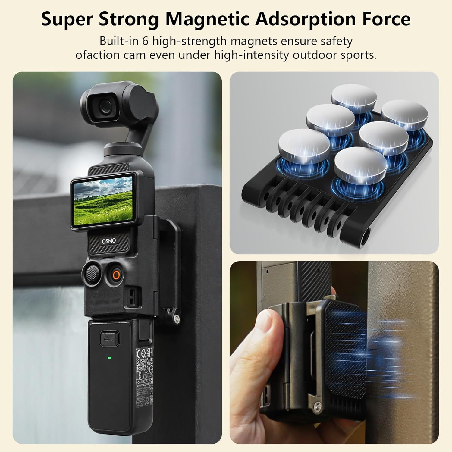 Magnetic Mount Stand for DJI Osmo Pocket 3, Pocket3 Accessories Expansion Adapter Magnet Suction Case Holder on Desktop, Vertical Surface, 180° Adjustable, Quick Fixation, Black