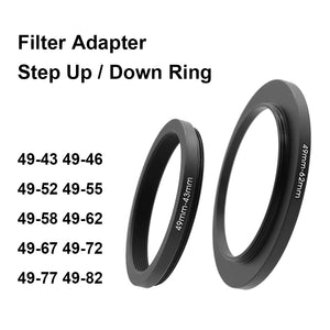 Camera Lens Filter Adapter Ring Step Up / Down Ring Metal 49 mm - 43 46 52 55 58 62 67 72 77 82 mm for UV ND CPL Lens Hood etc.