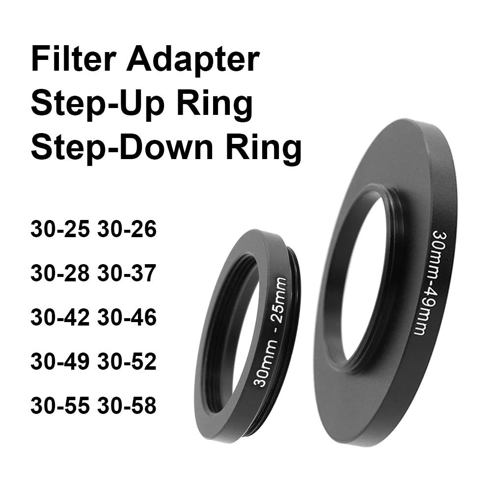 Camera lens Filter Adapter Step Up / Down Ring 30-25 30-26 30-28 30-37 30-42 30-46 30-49 30-52 30-55 30-58 for UV CPL ND Lens Hood