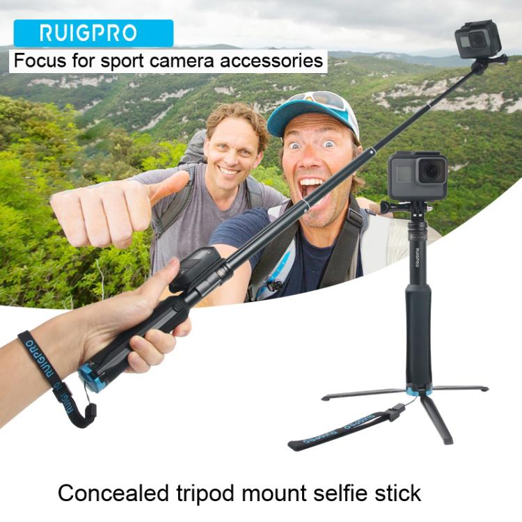 Portable Foldable Tripod Holder Selfie Monopod Stick for GoPro, Insta360, DJI and Other Action Cameras, Length: 23.5-81cm, RUIGPRO