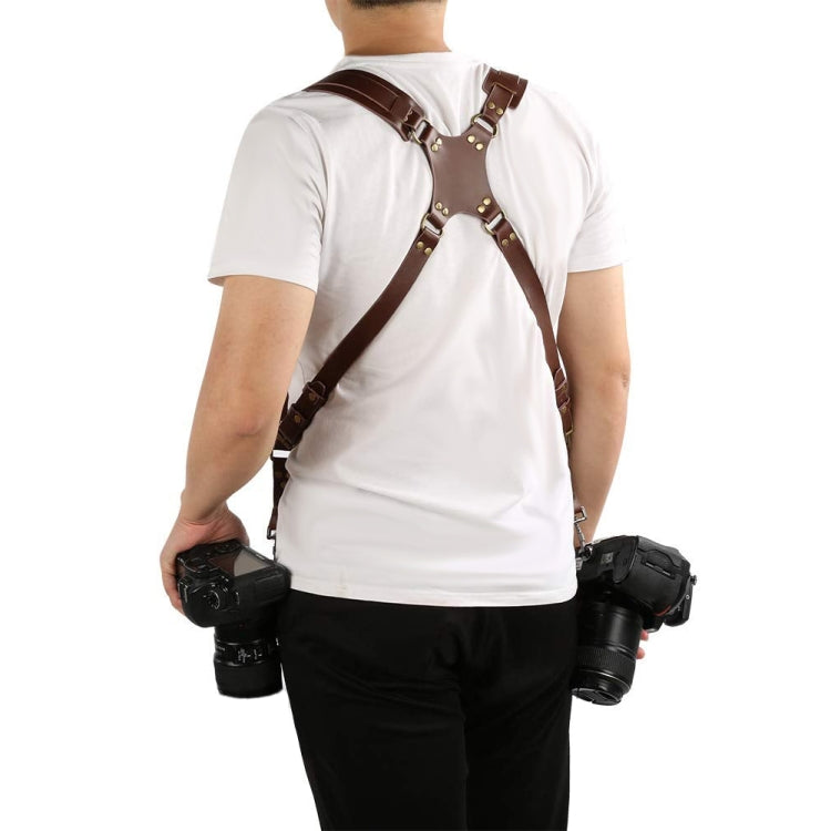 Quick Release Anti-Slip Dual Shoulder Leather Harness Camera Strap with Metal Hook for SLR / DSLR Cameras