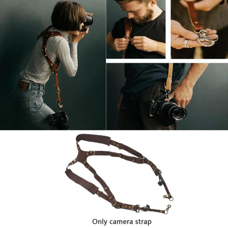 Quick Release Anti-Slip Dual Shoulder Leather Harness Camera Strap with Metal Hook for SLR / DSLR Cameras
