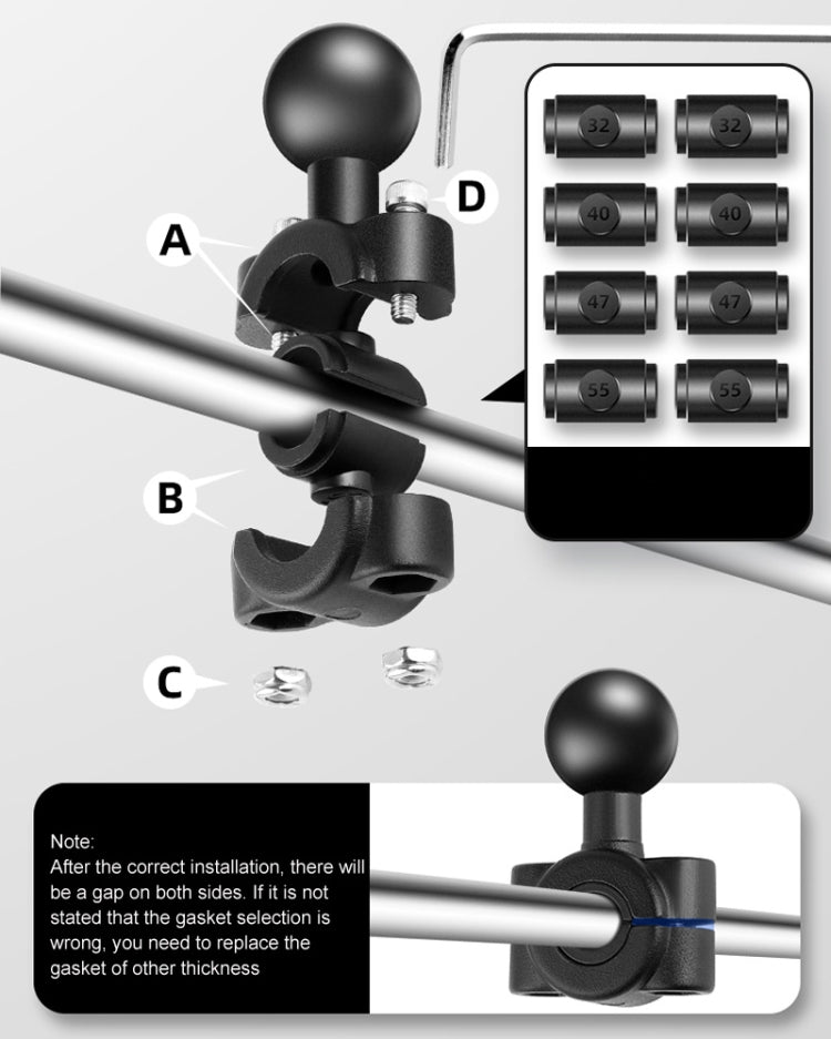 25mm Ball Head Motorcycle Rearview Mirror Fixed Mount Holder with 4 Styles Gaskets for GoPro, Insta360, DJI and Other Action Cameras