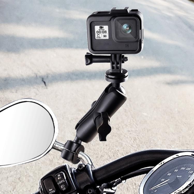 25mm Ball Head Motorcycle Rearview Mirror Fixed Mount Holder with 4 Styles Gaskets for GoPro, Insta360, DJI and Other Action Cameras