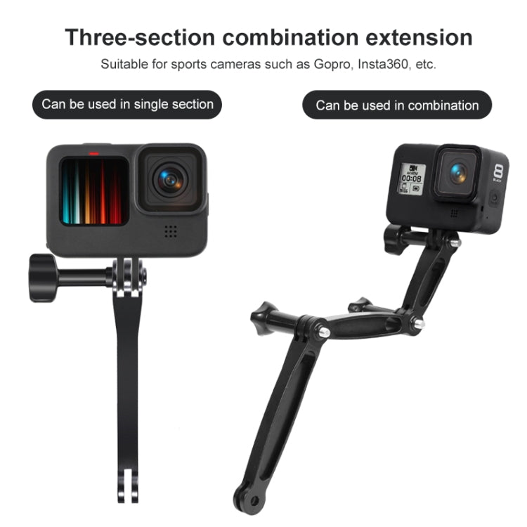 3 in 1 Joint Aluminum Extension Arm Grip Extenter for GoPro, Insta360, DJI and Other Action Cameras, 3 in 1