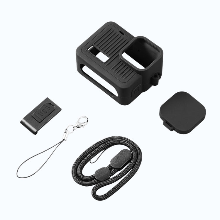 For GoPro HERO 2024 Silicone Protective Case Side Interface Cover with Wrist Strap & Lens Cover, Silicone Case Side Interface Cover