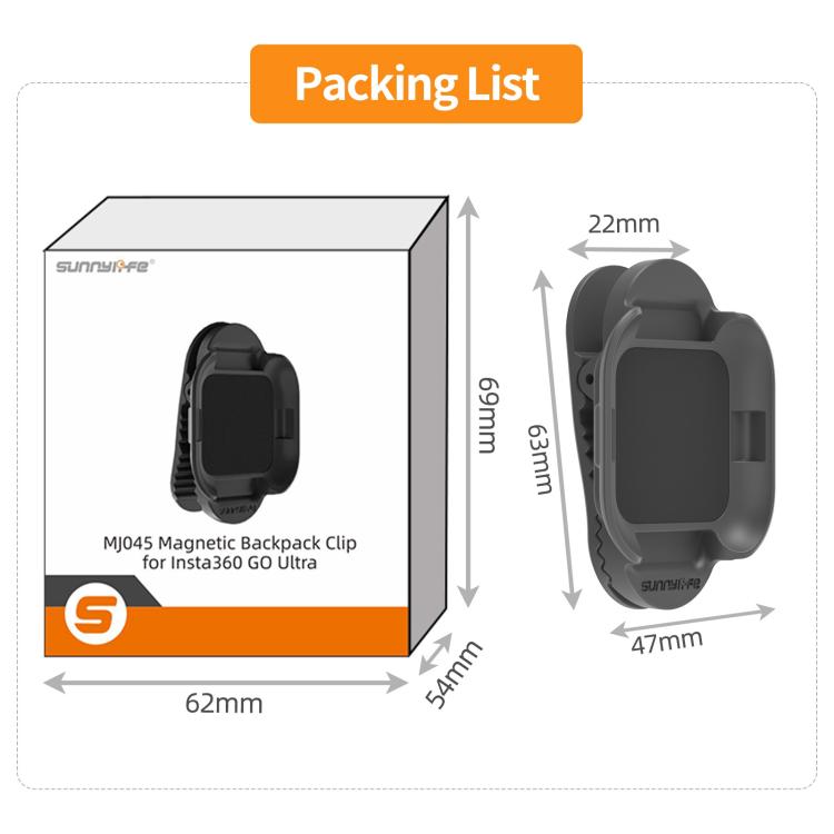 For Insta360 GO Ultra Sunnylife Magnetic Backpack Clip Action Camera Clamp Vertical-Horizontal Mount