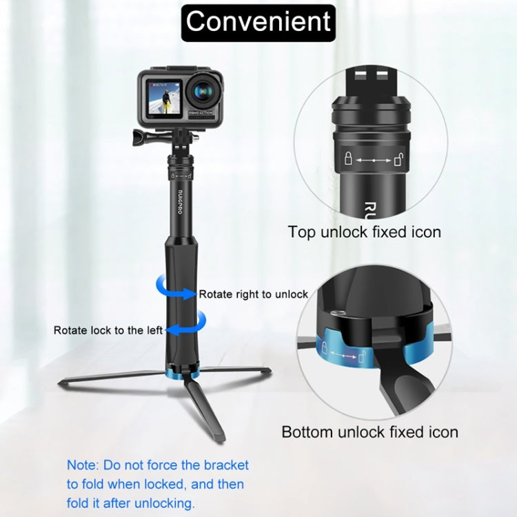 RUIGPRO One-piece Handheld Tripod Selfie Stick Telescopic Monopod Mount for GoPro, Insta360, DJI and Other Action Cameras