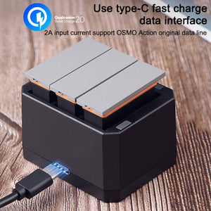 USB Triple Batteries Charger with LED Indicator Light for DJI OSMO Action, Charger