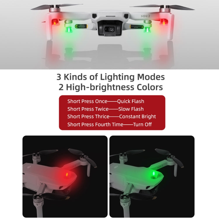 Sunnylife 2-Green + 2-Red Night Strobe LED Light Indicator Light for DJI Mavic 2 / Mini / Mavic Air 2 / FPV, Night Strobe Indicator