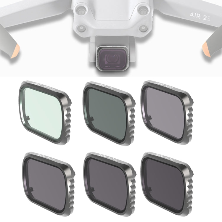 JSR KS 6 in 1 UV + CPL + ND4 + ND8 + ND16 + ND32 Lens Filter for DJI Air 2S, Aluminum Frame