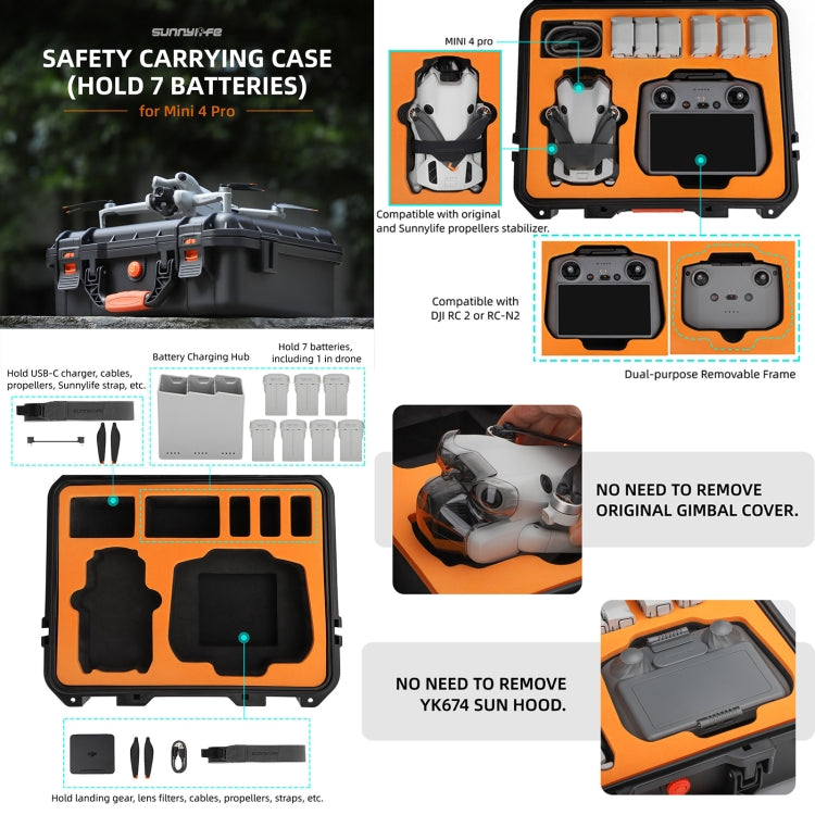 For DJI Mini 4 Pro Sunnylife Safety Carrying Case Waterproof Shock-proof Hard Travel Case, For DJI Mini 4 Pro