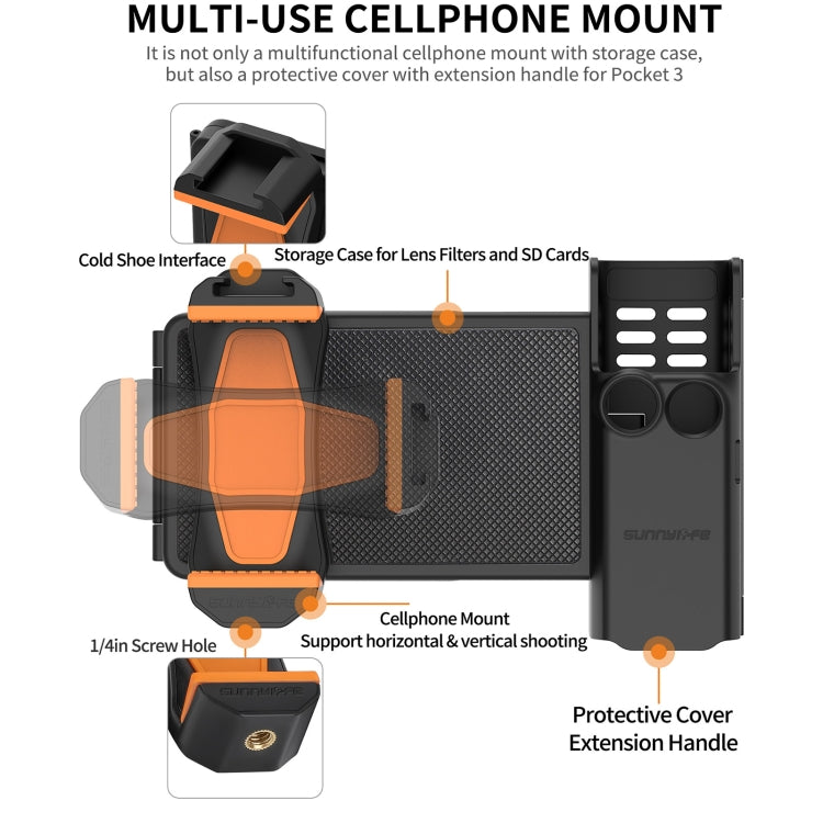 For DJI OSMO Pocket 3 Sunnylife OP3-AD744 Expanded Phone Clamp Holder with Storage Case, OP3-AD744