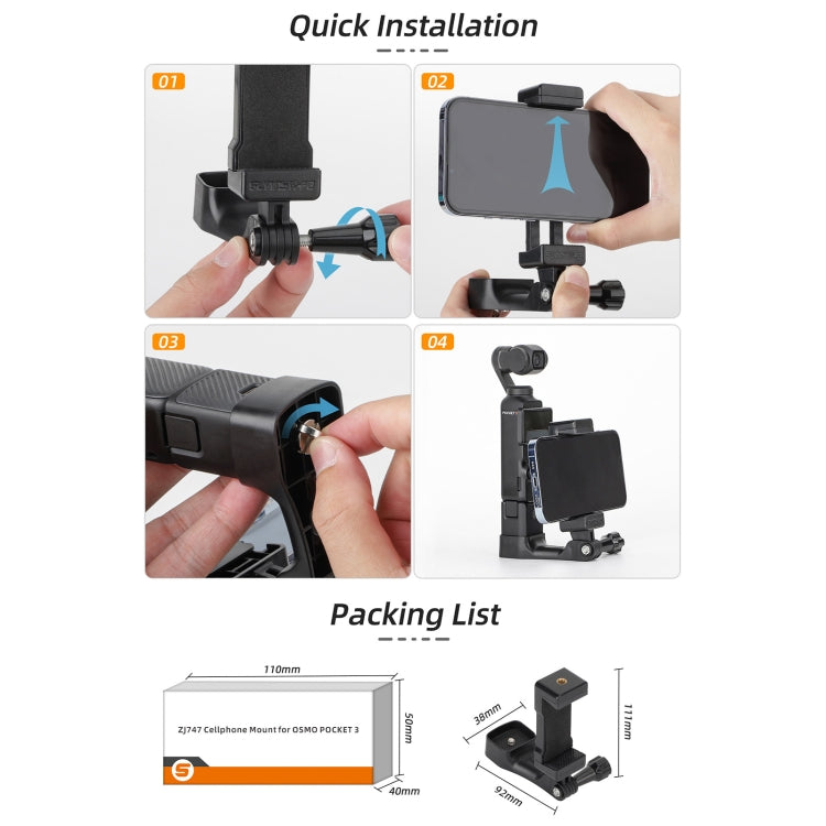 For DJI OSMO Pocket 3 Sunnylife Front Phone Holder Mount Handheld Tripod Expansion Brackets, OP3-ZJ747