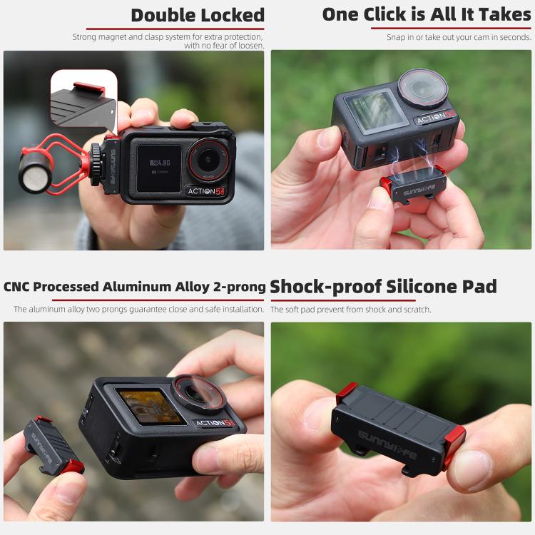 For DJI Osmo Action 5 Pro / 4 / 3 Sunnylife Foldable Magnetic Quick Release Mount + Magnetic Cold Shoe Adapter, AD938+AD887