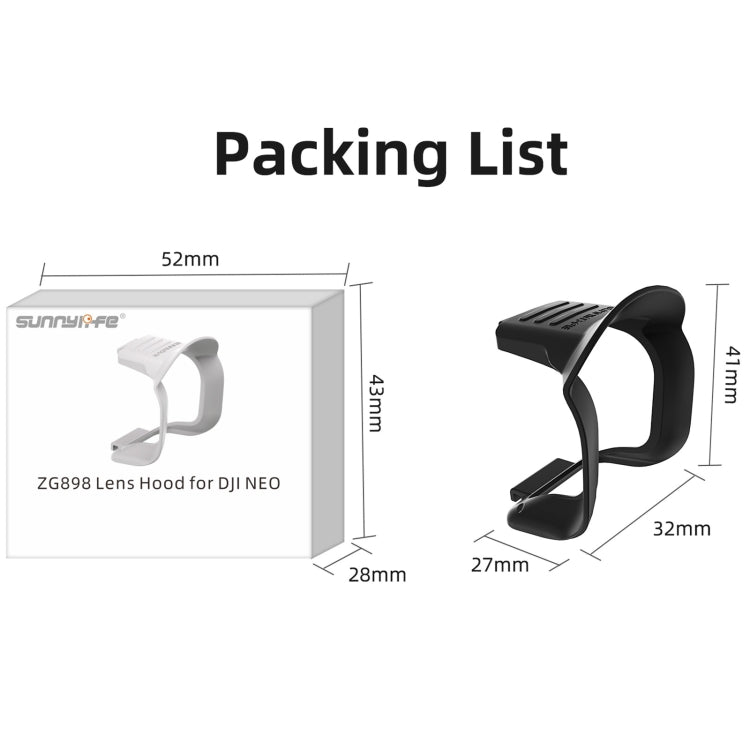 For DJI Neo Sunnylife Lens Hood Anti-glare Lens Cover Sunhood Gimbal Protective Cap, For DJI Neo (Black), For DJI Neo (Grey)