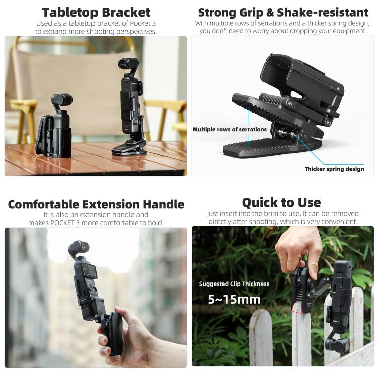 For DJI Osmo Pocket 3 Sunnylife Stretchable Backpack Clip Rotatable Magnetic Mount Action Camera Holder Vlog Mount