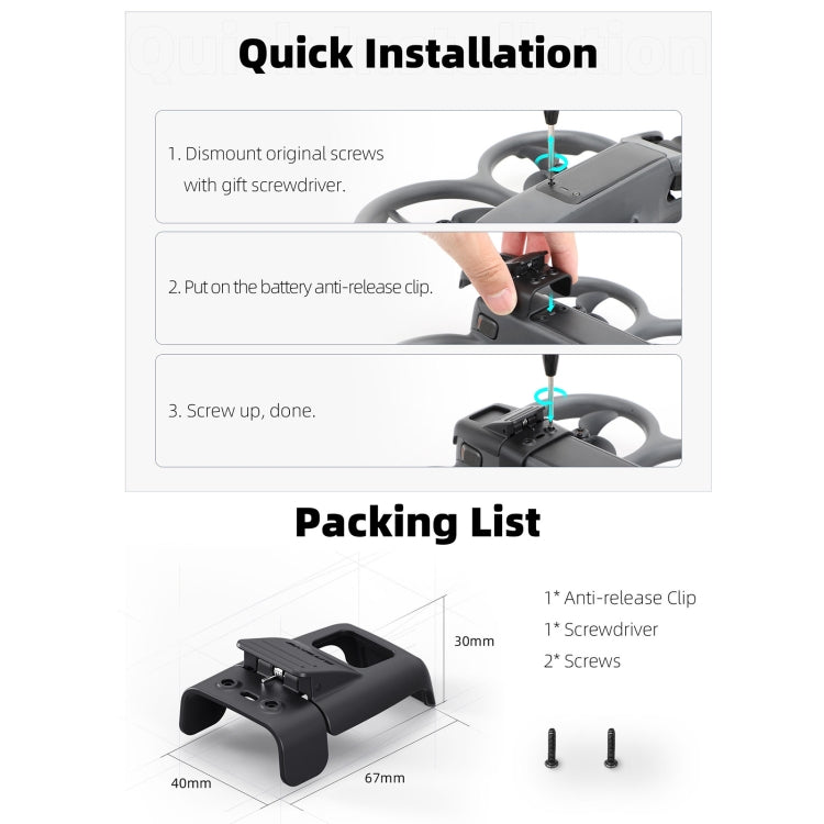 For DJI Avata 2 Sunnylife Battery Anti-release Buckle Clip Lock-up Anti-falling Battery Safety Lock Buckle Guard