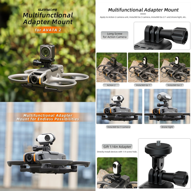 For DJI Avata 2 Sunnylife Action Camera Holder Mount Drone Light Bracket Lamp