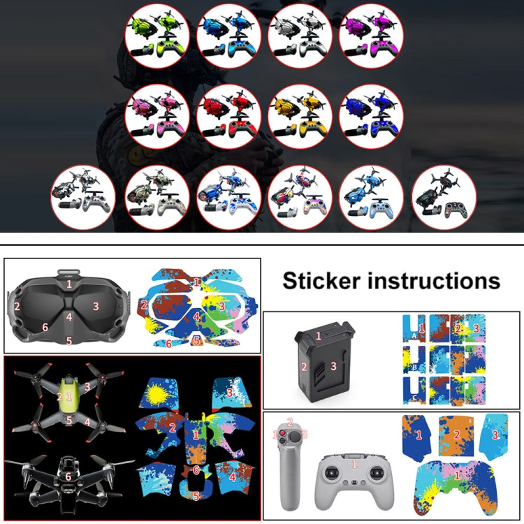 FPV-TZ-SF 4 in 1 Waterproof Anti-Scratch Decal Skin Wrap Stickers Personalized Film Kits for DJI FPV Drone & Goggles V2 & Remote Control & Rocker