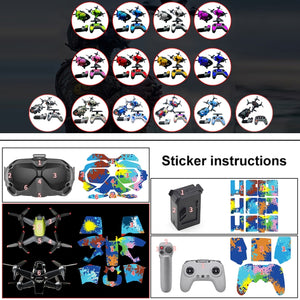 FPV-TZ-SF 4 in 1 Waterproof Anti-Scratch Decal Skin Wrap Stickers Personalized Film Kits for DJI FPV Drone & Goggles V2 & Remote Control & Rocker