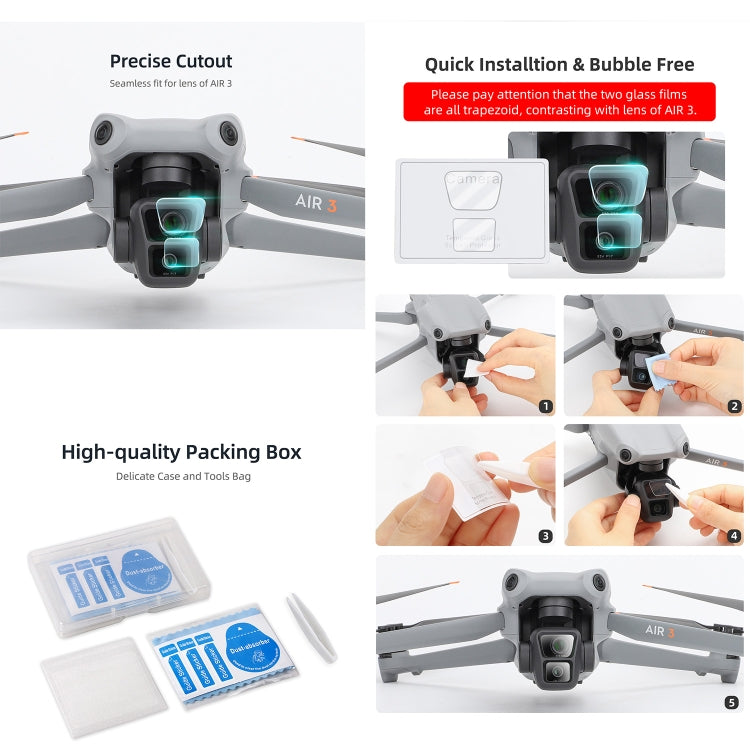 Sunnylife Lens Protector Tempered Glass Combo Protective Films, For DJI Air 3 1 Set, For DJI Air 3 2 Sets