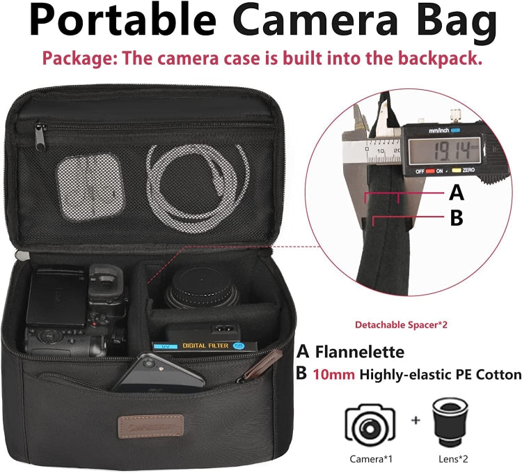 Cwatcun D78 Camera Laptop Backpack Bag, With Detachable Insert Camera Case