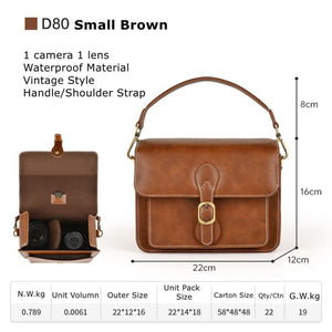 Cwatcun D80 Retro Leather Camera Shoulder Bag, 22 x 16 x 12cm Faux Leather Small, 25.5 x 18.5 x 12.5cm Faux Leather Medium, 25.5 x 18.5 x 12.5cm Cow Leather Medium