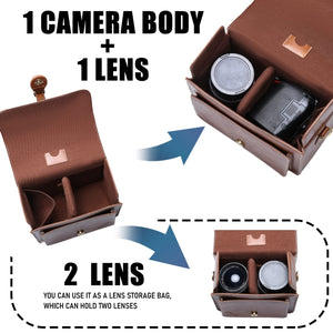Cwatcun D80 Retro Leather Camera Shoulder Bag, 22 x 16 x 12cm Faux Leather Small, 25.5 x 18.5 x 12.5cm Faux Leather Medium, 25.5 x 18.5 x 12.5cm Cow Leather Medium