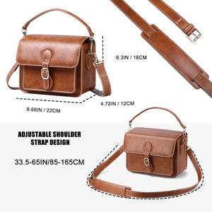 Cwatcun D80 Retro Leather Camera Shoulder Bag, 22 x 16 x 12cm Faux Leather Small, 25.5 x 18.5 x 12.5cm Faux Leather Medium, 25.5 x 18.5 x 12.5cm Cow Leather Medium