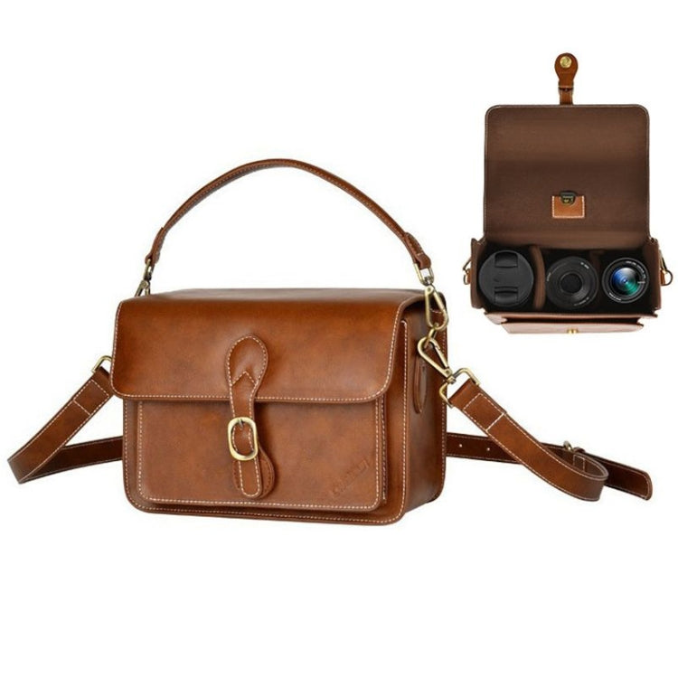 Cwatcun D80 Retro Leather Camera Shoulder Bag, 22 x 16 x 12cm Faux Leather Small, 25.5 x 18.5 x 12.5cm Faux Leather Medium, 25.5 x 18.5 x 12.5cm Cow Leather Medium