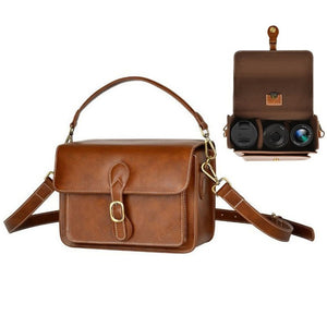 Cwatcun D80 Retro Leather Camera Shoulder Bag, 22 x 16 x 12cm Faux Leather Small, 25.5 x 18.5 x 12.5cm Faux Leather Medium, 25.5 x 18.5 x 12.5cm Cow Leather Medium