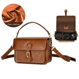 Cwatcun D80 Retro Leather Camera Shoulder Bag, 22 x 16 x 12cm Faux Leather Small, 25.5 x 18.5 x 12.5cm Faux Leather Medium, 25.5 x 18.5 x 12.5cm Cow Leather Medium