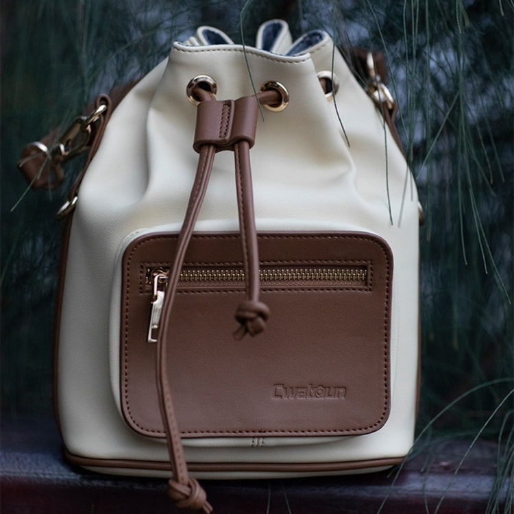 Cwatcun D82 Bundle Drawstring Lens Bag PU Crossbody Camera Bag