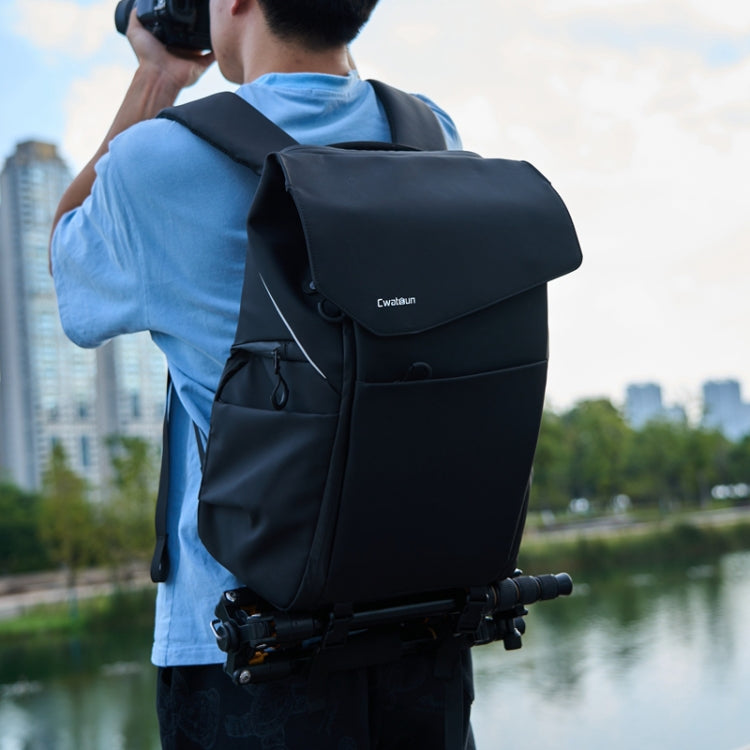 Cwatcun D89 Camera Backpack Waterproof Leather Film 15.6 Laptop Sleeve Bag, 43.5 x 33 x 22.5cm