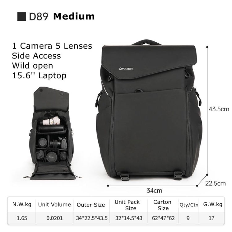 Cwatcun D89 Camera Backpack Waterproof Leather Film 15.6 Laptop Sleeve Bag, 43.5 x 33 x 22.5cm