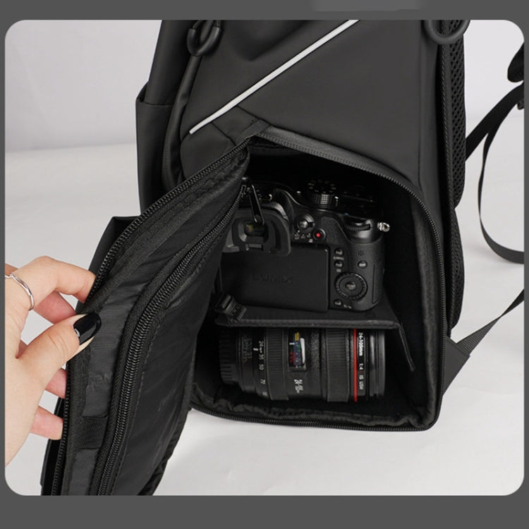 Cwatcun D89 Camera Backpack Waterproof Leather Film 15.6 Laptop Sleeve Bag, 43.5 x 33 x 22.5cm