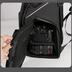 Cwatcun D89 Camera Backpack Waterproof Leather Film 15.6 Laptop Sleeve Bag, 43.5 x 33 x 22.5cm