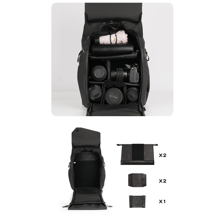Cwatcun D89 Camera Backpack Waterproof Leather Film 15.6 Laptop Sleeve Bag, 43.5 x 33 x 22.5cm