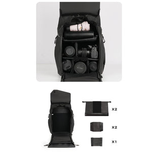 Cwatcun D89 Camera Backpack Waterproof Leather Film 15.6 Laptop Sleeve Bag, 43.5 x 33 x 22.5cm
