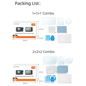 For DJI Osmo Action 5 Pro Sunnylife 3 in 1 Lens Protector Front and Rear Screen Tempered Glass Films, 1 + 1 + 1 Sets, 2 + 2 + 2 Sets